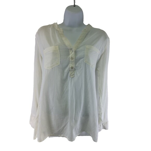Carve Designs Ivory Blouse Long Sleeve Cotton Pullover Button V-Neck Womens XS - Picture 1 of 12